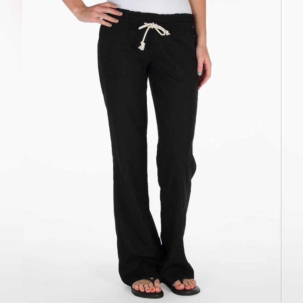Roxy Ocean Side Linen Blend Beach Pants in Black - Picture 2 of 15